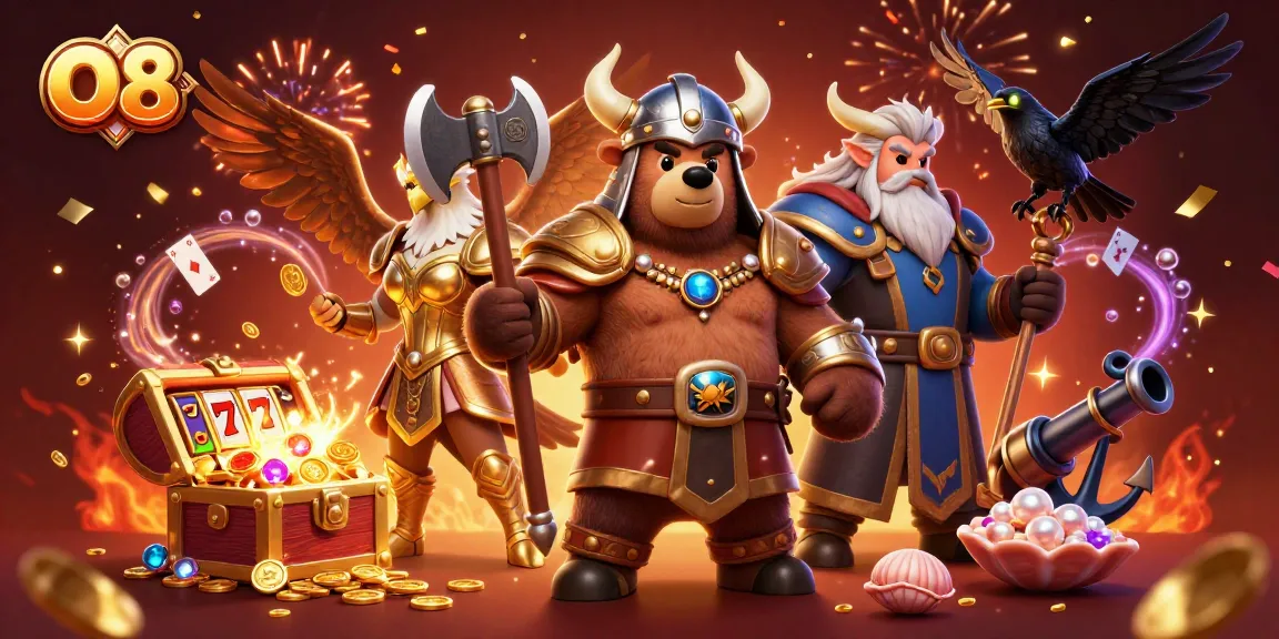 O8 casino offers an exciting 3D scene with a Viking bear and treasures for gamblers.