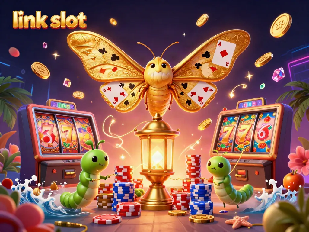 Gambar slot yang menampilkan keberuntungan dalam permainan link slot dengan latar belakang kasino yang mewah.