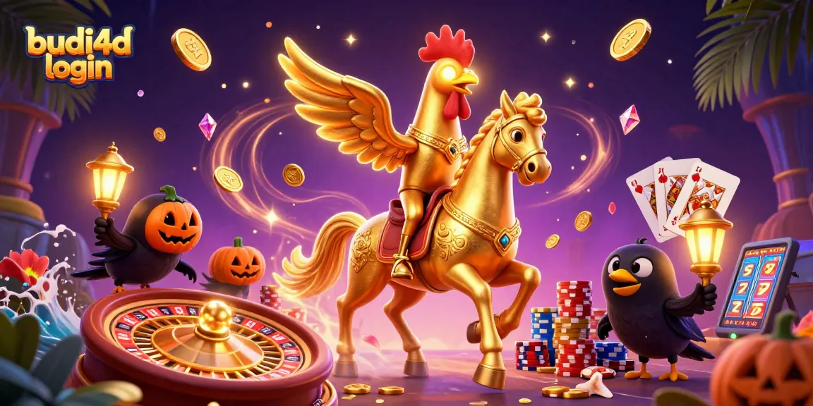 Engage with budi4d login at a vibrant midnight casino filled with golden treasures and mystical characters.