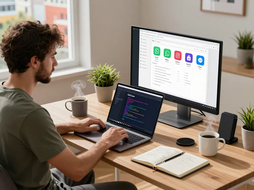 Developer using openclaw personal AI assistant in a cozy home office.