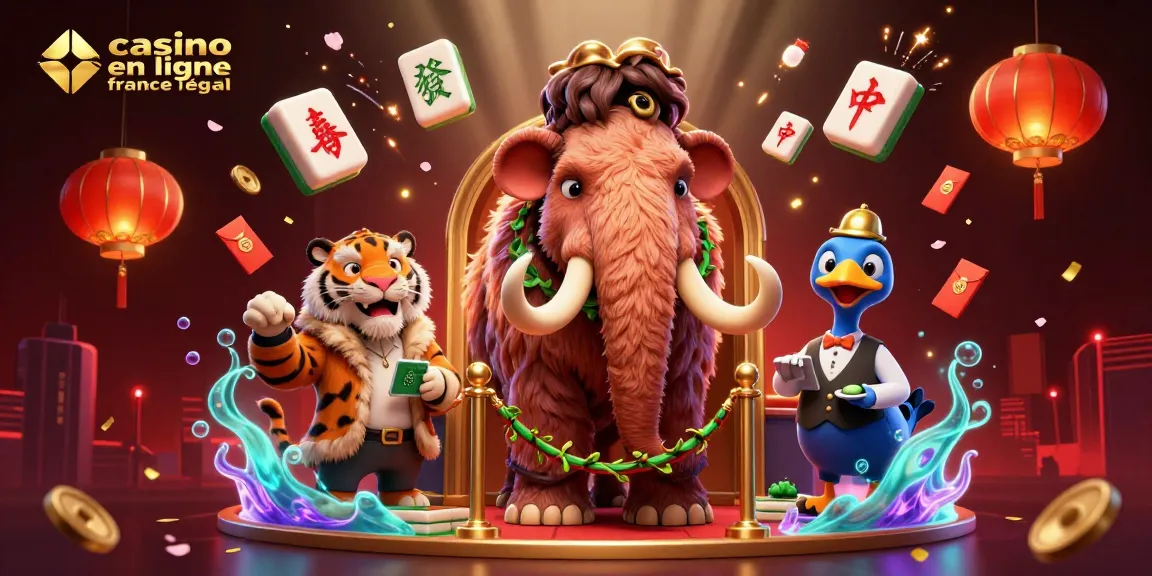 Découvrez le concept de casino en ligne france légal avec une illustration d'un mammouth bouncer et un dodo portier.