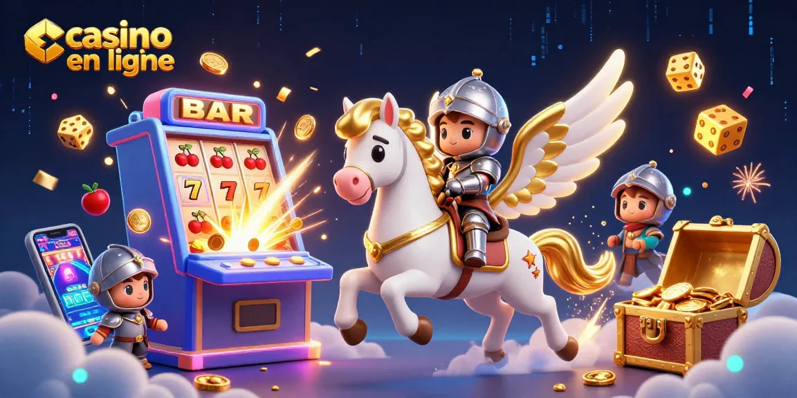Jouez à casino en ligne avec un cheval céleste et une machine à sous qui explose de pièces d'or.