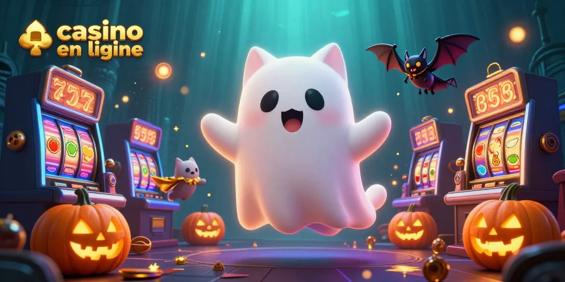 Visitez un casino en ligne avec notre incroyable illustration 3D d'un chat fantôme et un vampire chauve-souris.