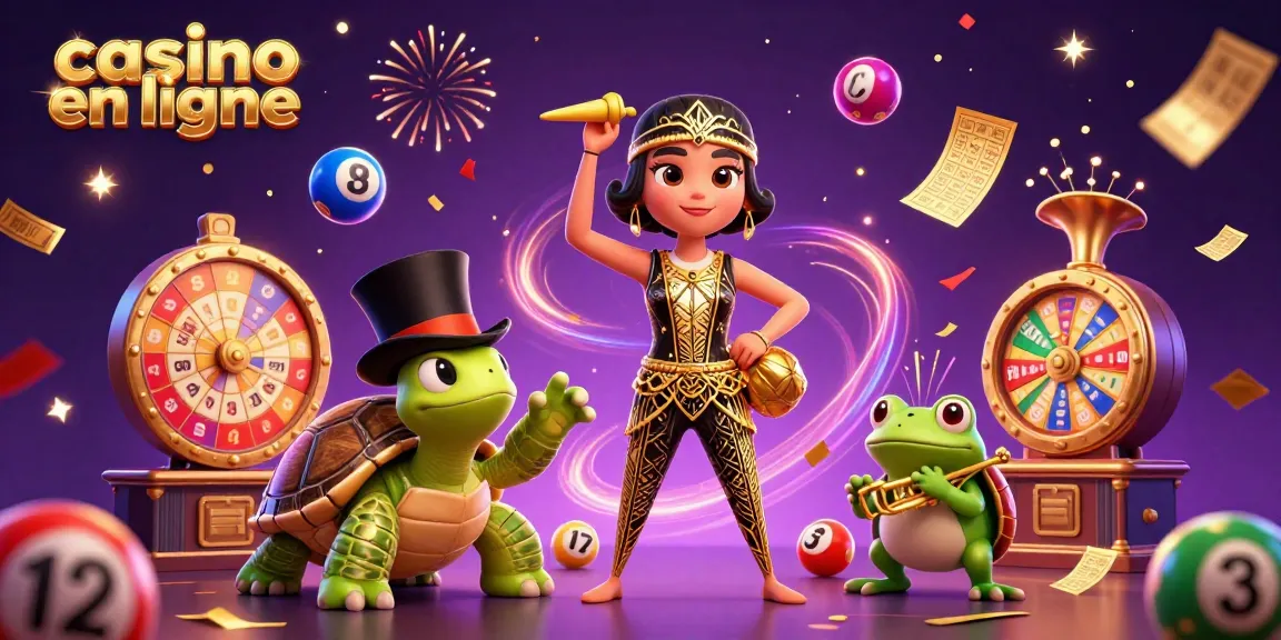 Jouer dans un casino en ligne avec un crâne art déco et une grenouille étoilée animée, à la loterie colorée.