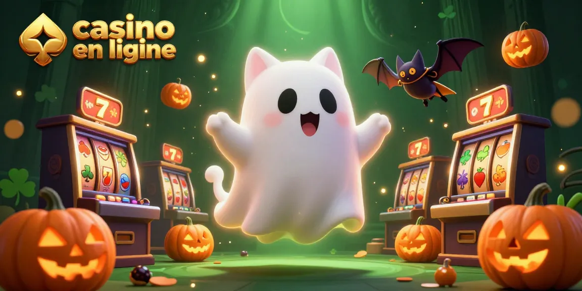 Visitez un casino en ligne et découvrez le chat fantôme et la chauve-souris jouant autour des machines à sous.