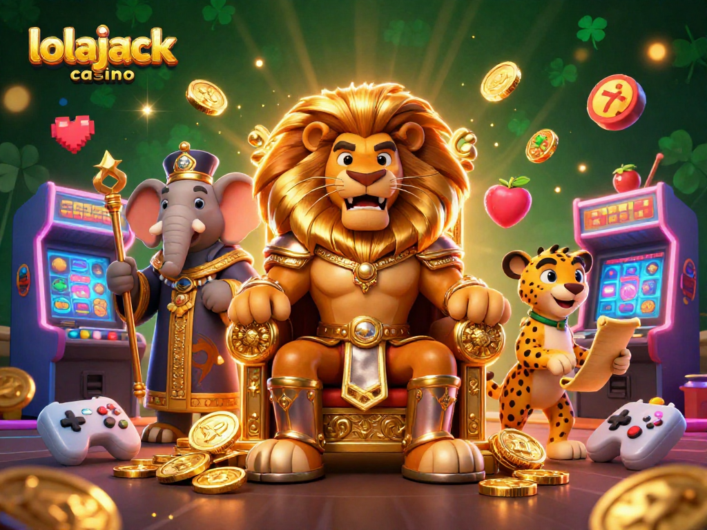 Engage with the vibrant world of lolajack casino featuring a lion king on a gold throne.