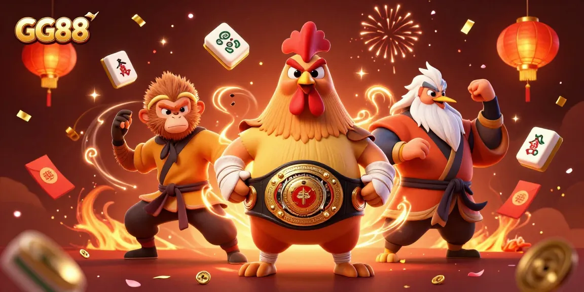 Engage in thrilling action with GG88's vibrant gambling scene featuring dynamic characters and playful gambling elements.