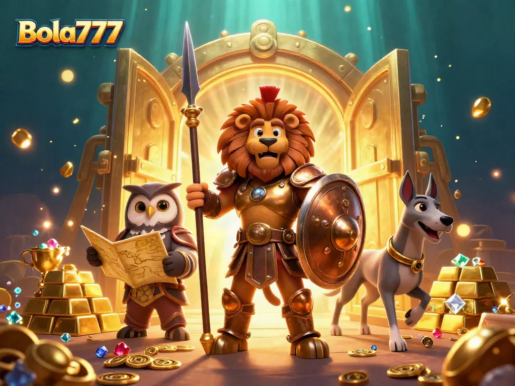Menangkan permainan di Bola777 dengan ilustrasi kasino yang megah dan penuh harta karun!