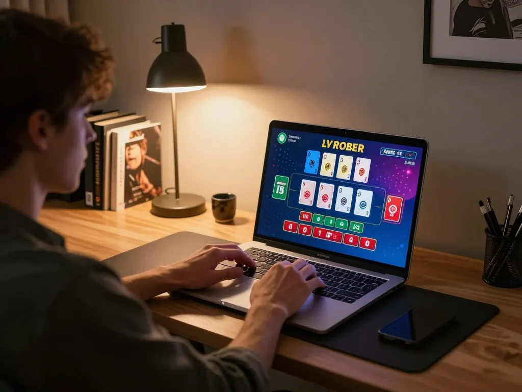 Person playing live dealer blackjack at home, engaging with hidden wiki resources for informed betting strategies