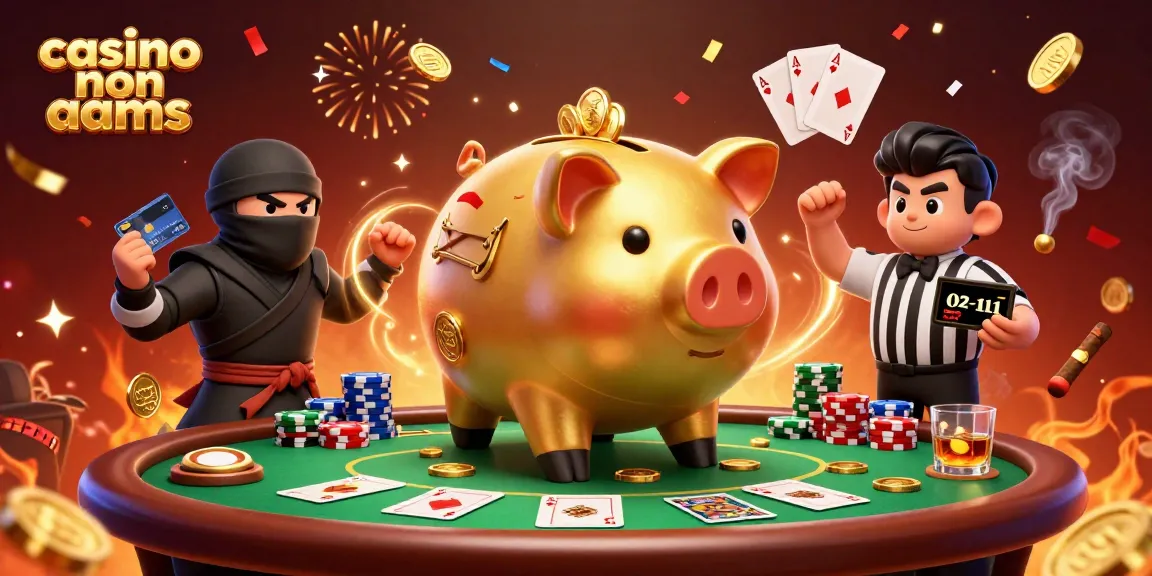 Gioca ai casino non AAMS con un maiale piggy sumo e un ninja in un'illustrazione colorata e vivace.