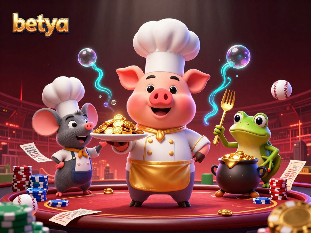 Enthralling sports betting scene featuring betya characters serving gold coins amidst vibrant gameplay.