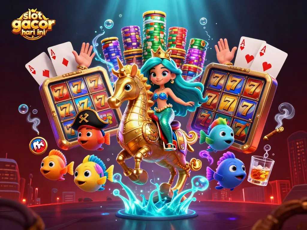 Menghadirkan slot gacor hari ini dengan ilustrasi putri duyung dan elemen kasino yang menarik.