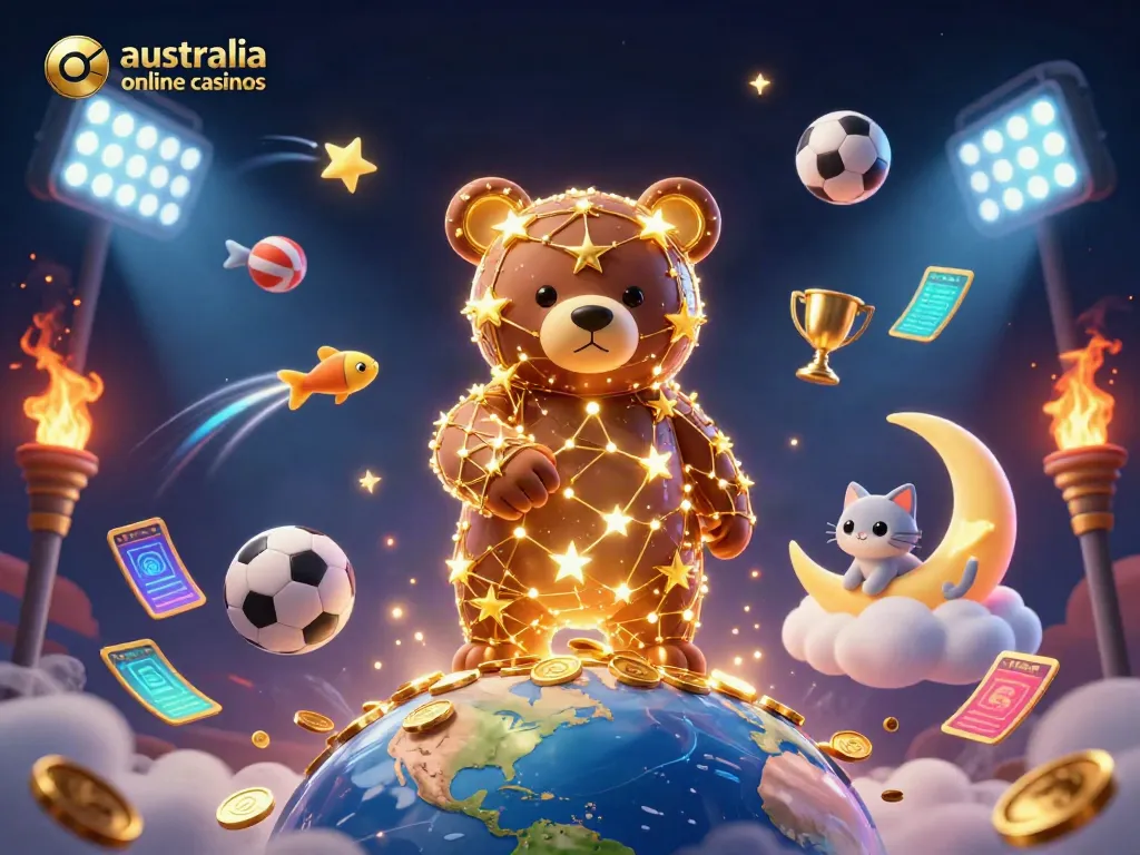 Experience the charm of australia online casinos through colorful 3D cartoon characters and vibrant casino elements.