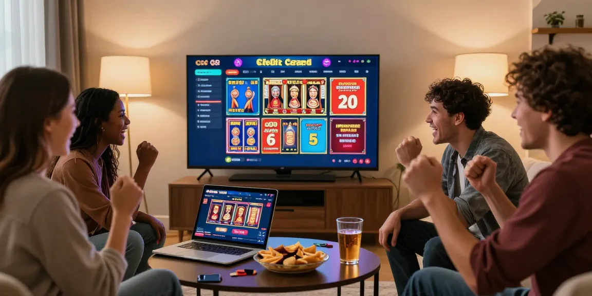 Friends enjoying a cozy gaming night, exploring casinos that accept credit cards with excitement.