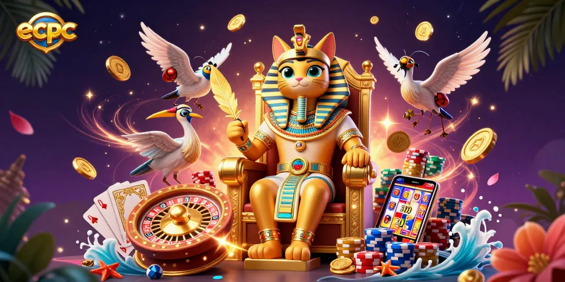 Play slots and win big with ecpc at vibrant casino featuring a lucky Egyptian pharaoh cat