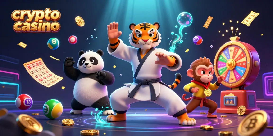 Visez les gains au crypto casino avec des personnages d'arts martiaux illustrés dans une scène dynamique.