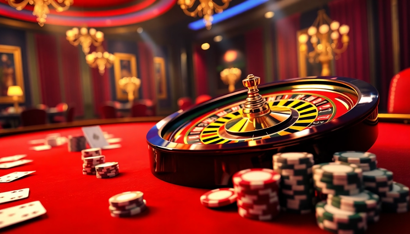 Interface de jeu en ligne passionnante représentant casino en ligne argent réel France avec une roue de roulette dynamique et des jetons de poker.