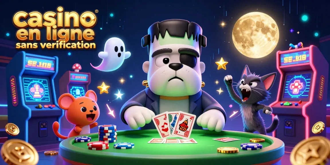 Jouer à un casino en ligne sans vérification avec un bulldog Frankenstein et une ambiance ludique.