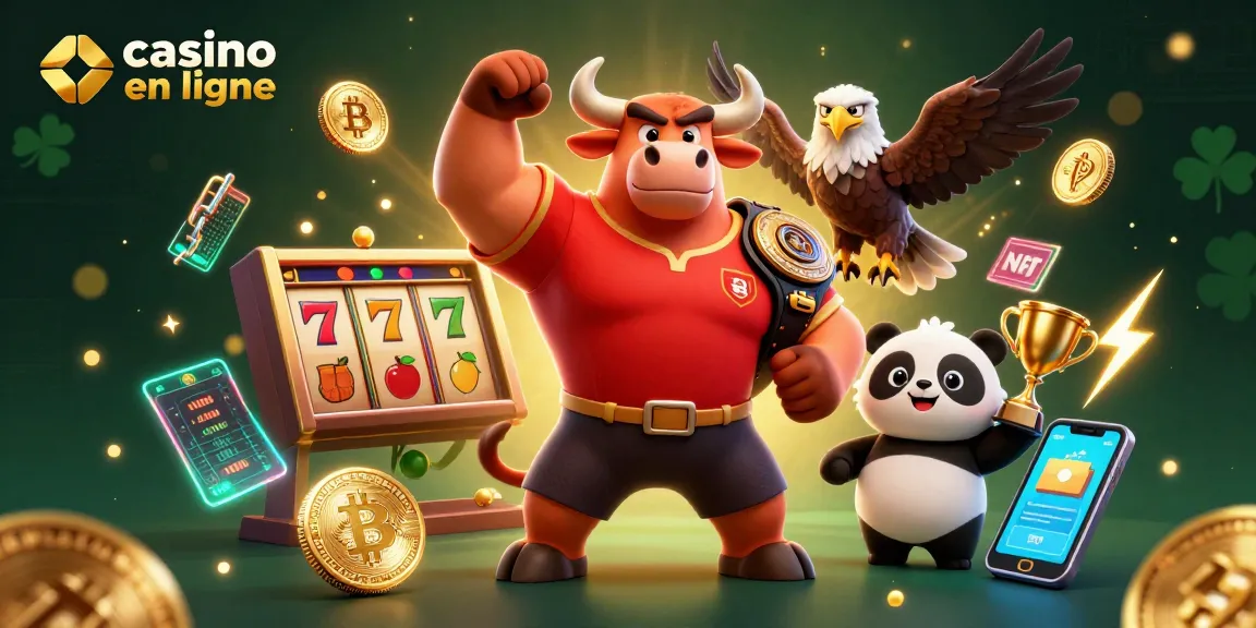 Gagnez avec casino en ligne grâce à une illustration dynamique de personnages mignons et éléments de jeux.