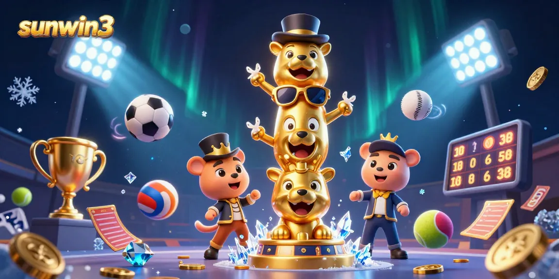 Experience excitement at sunwin3 with dynamic casino-themed 3D illustration featuring vibrant gaming elements.