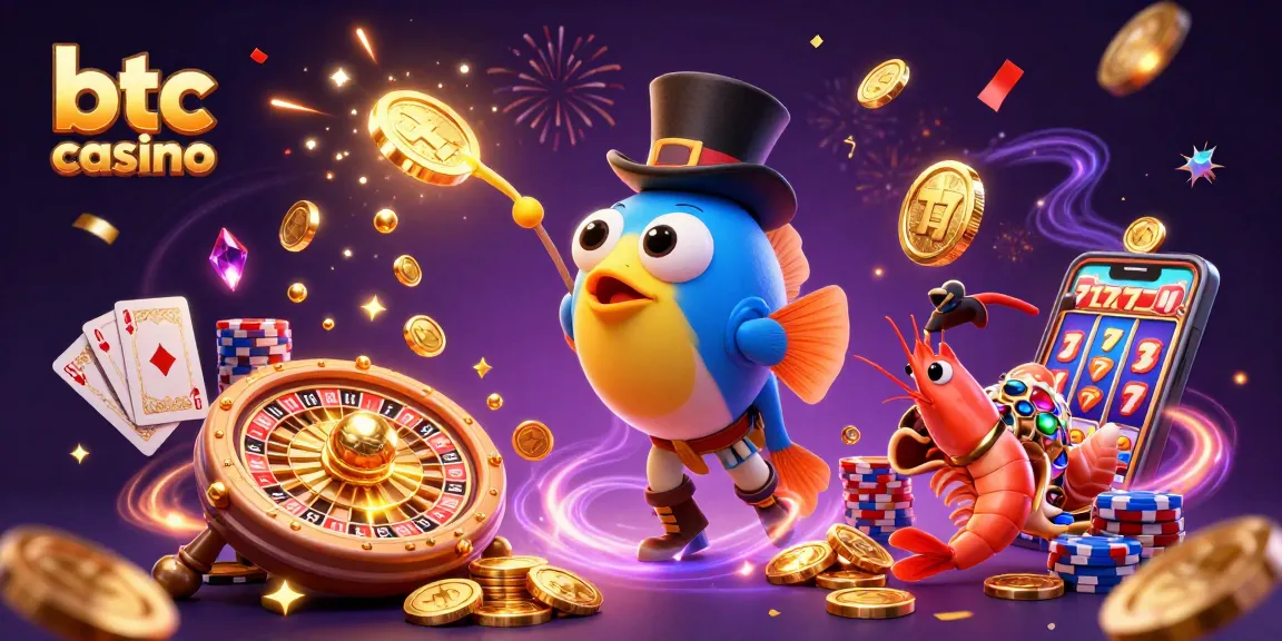 Gioca nel btc casino con l'anguilla pescatrice e un'aragosta pirata in un'illustrazione colorata.