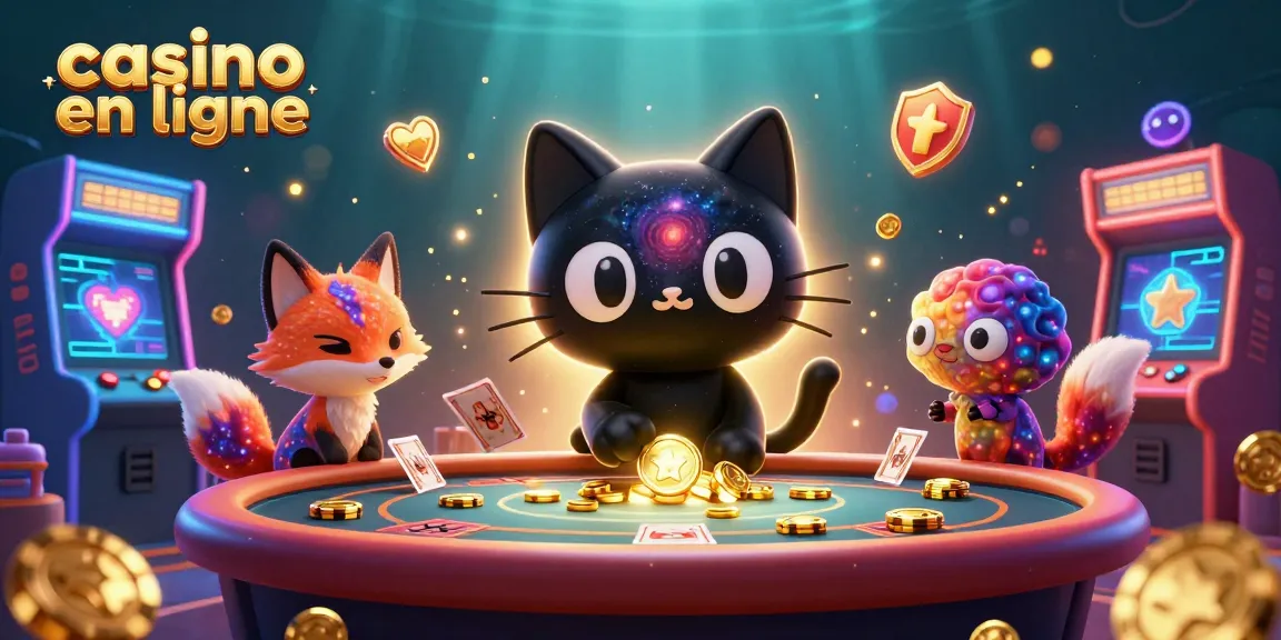 Casino en ligne : une illustration de jeux captivants avec un chat noir, un trou noir et un renard nébuleux.