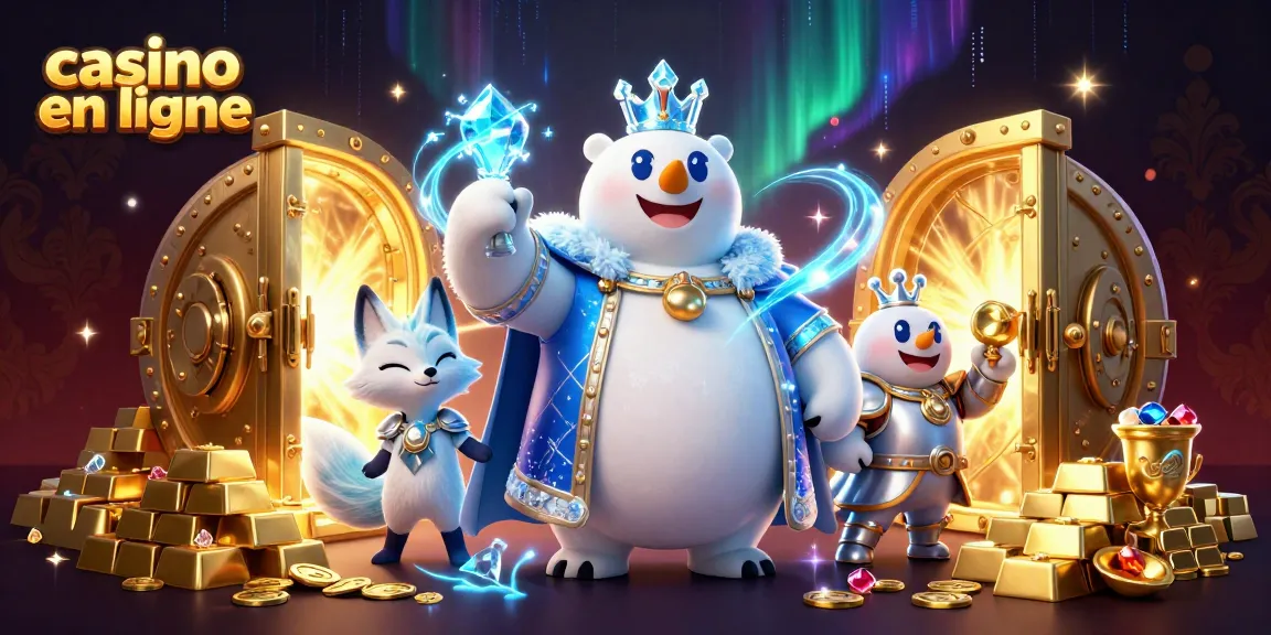 Découvrez l'univers captivant du casino en ligne avec un ours polaire royal et son compagnon, entourés de trésors étincelants.