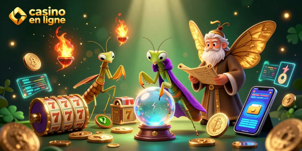 Jouez dans un casino en ligne avec une illustration magique mettant en scène une mante fortune.
