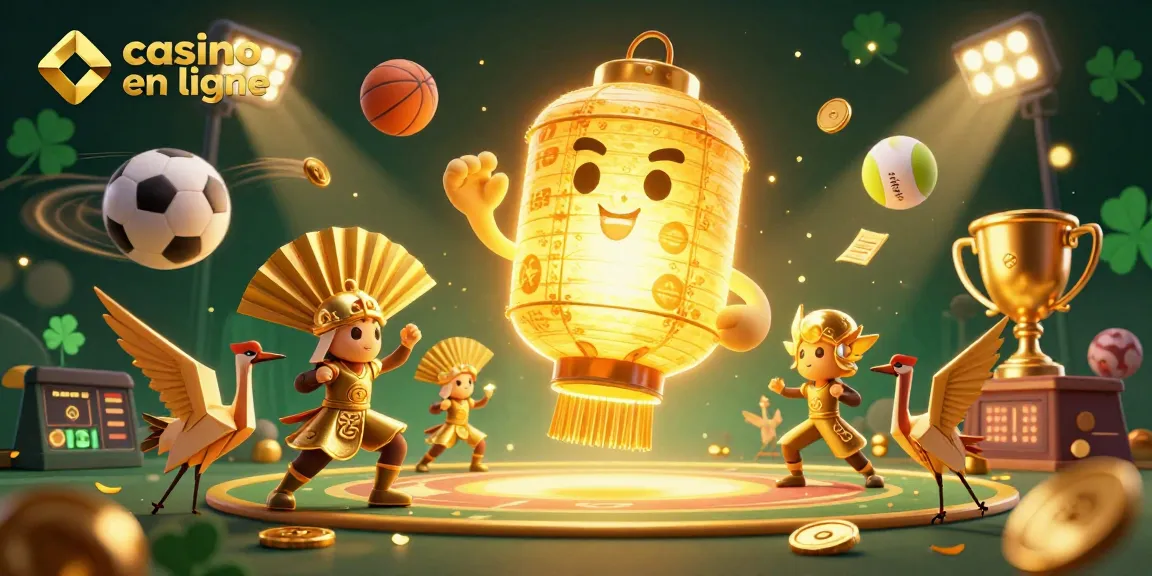 Plongez dans l'univers du casino en ligne avec une scène animée de personnages flamboyants entourés de jeux dynamiques.