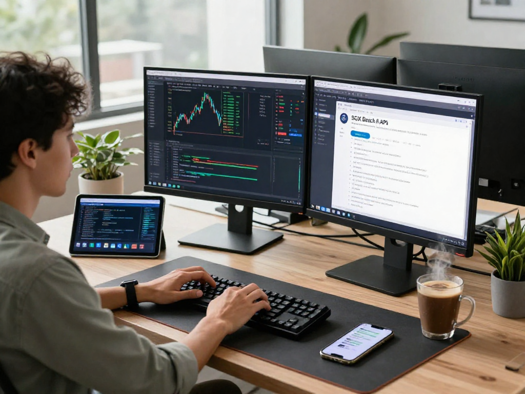 Dynamic workspace showcasing a developer using multi-ticker SGX stock batch API with real-time data visualizations.