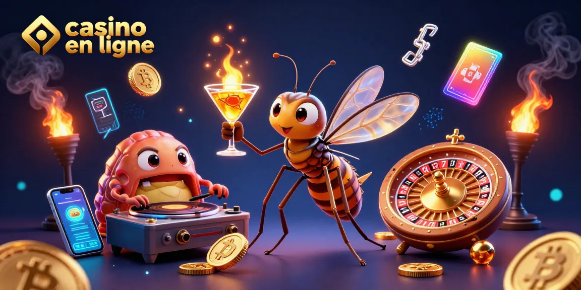 Jouer au casino en ligne avec une ambiance vibrante : un moustique en ambre, un DJ trilobite et une roulette dorée.
