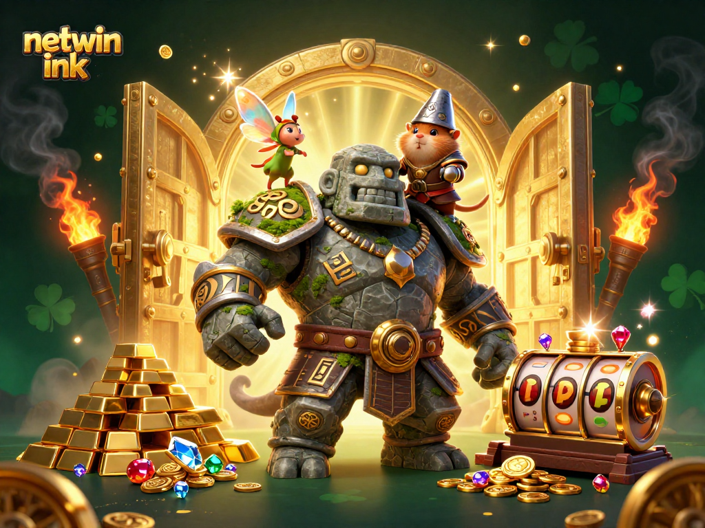 Experience netwin ink with the magic of casino slots and epic treasure in a 3D illustration.