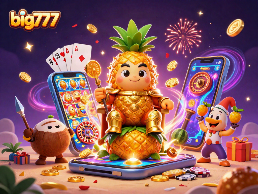 Join the excitement at big777 with the pineapple king and friends in a vibrant casino scene.