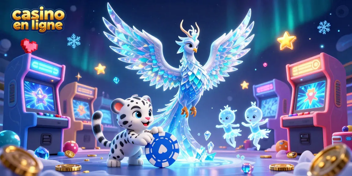 Casino en ligne : un phoenix de glace et un léopard des neiges jouant avec des jetons.