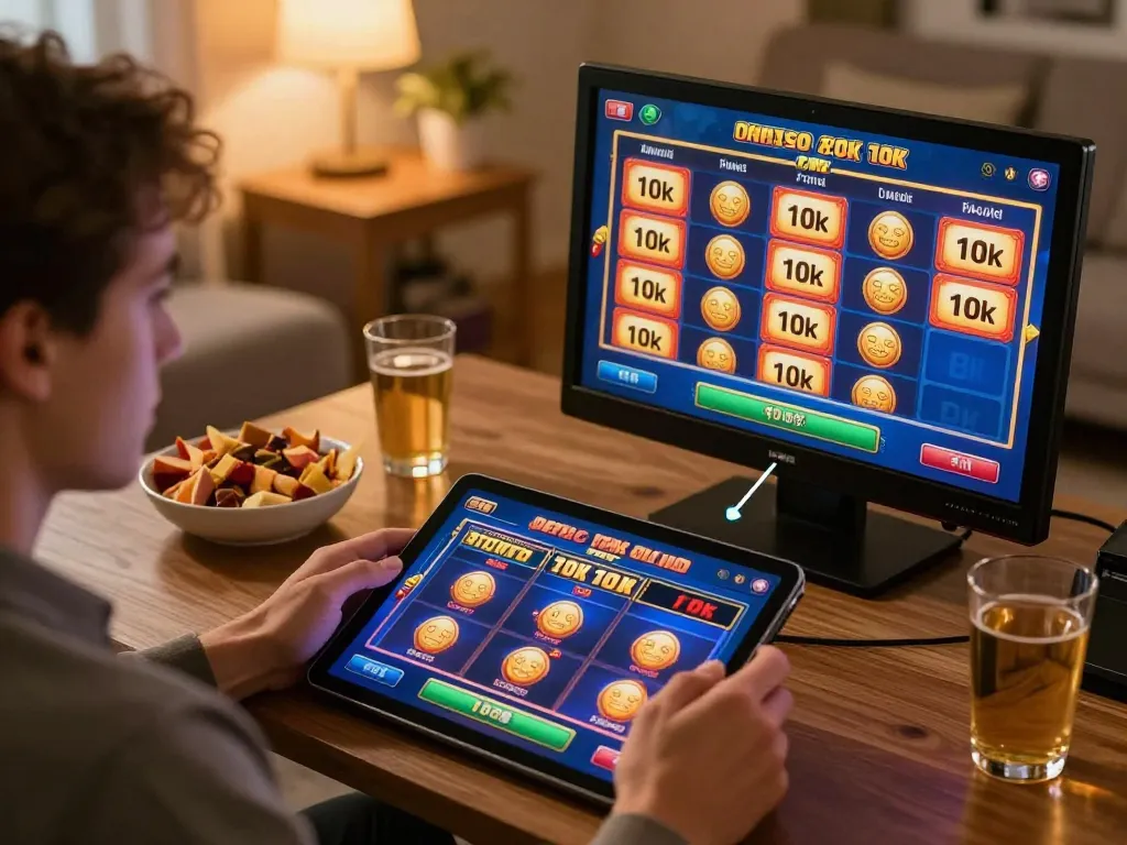 Engaging user experience playing depo 10k slot games at home during a cozy evening.