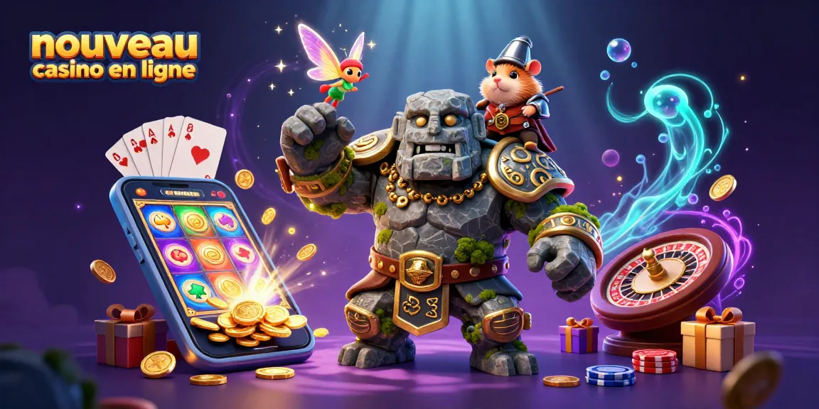 Gagnez avec le nouveau casino en ligne, mettant en scène un golem ancien et un hamster chevalier.