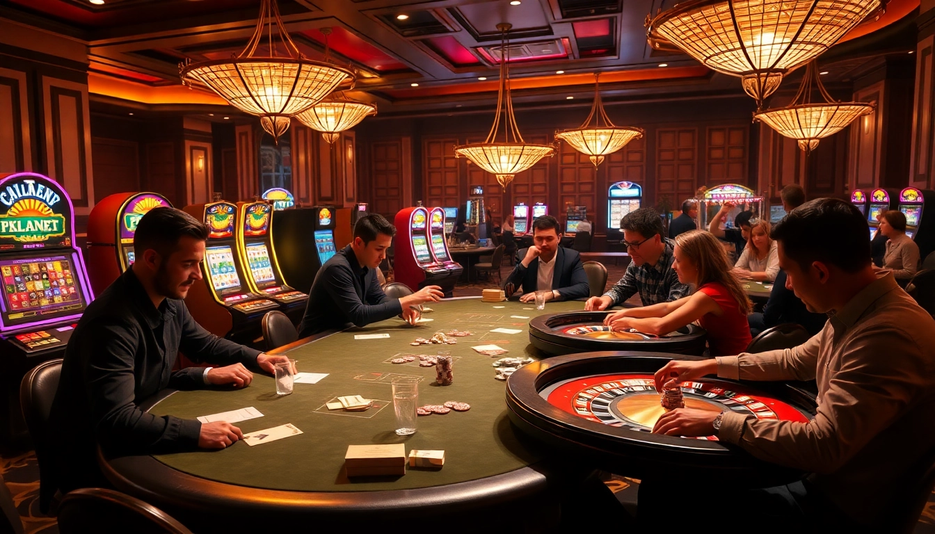 Gambling scene showcasing high-stakes poker and slots at a luxurious casino, highlighting hidden wiki 2026.