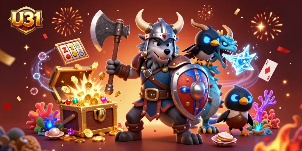 Experience exhilarating U31 gameplay with a Viking warrior, dragon, and exciting slot elements.