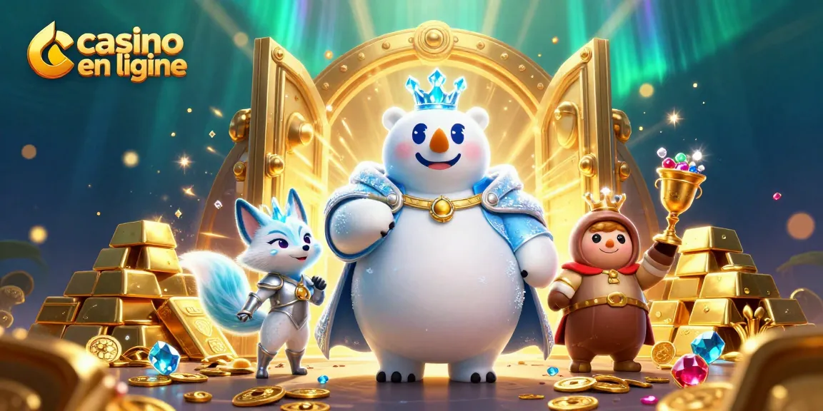 Jouez au casino en ligne avec l'ours polaire roi et le renard argenté dans un monde d'or scintillant.