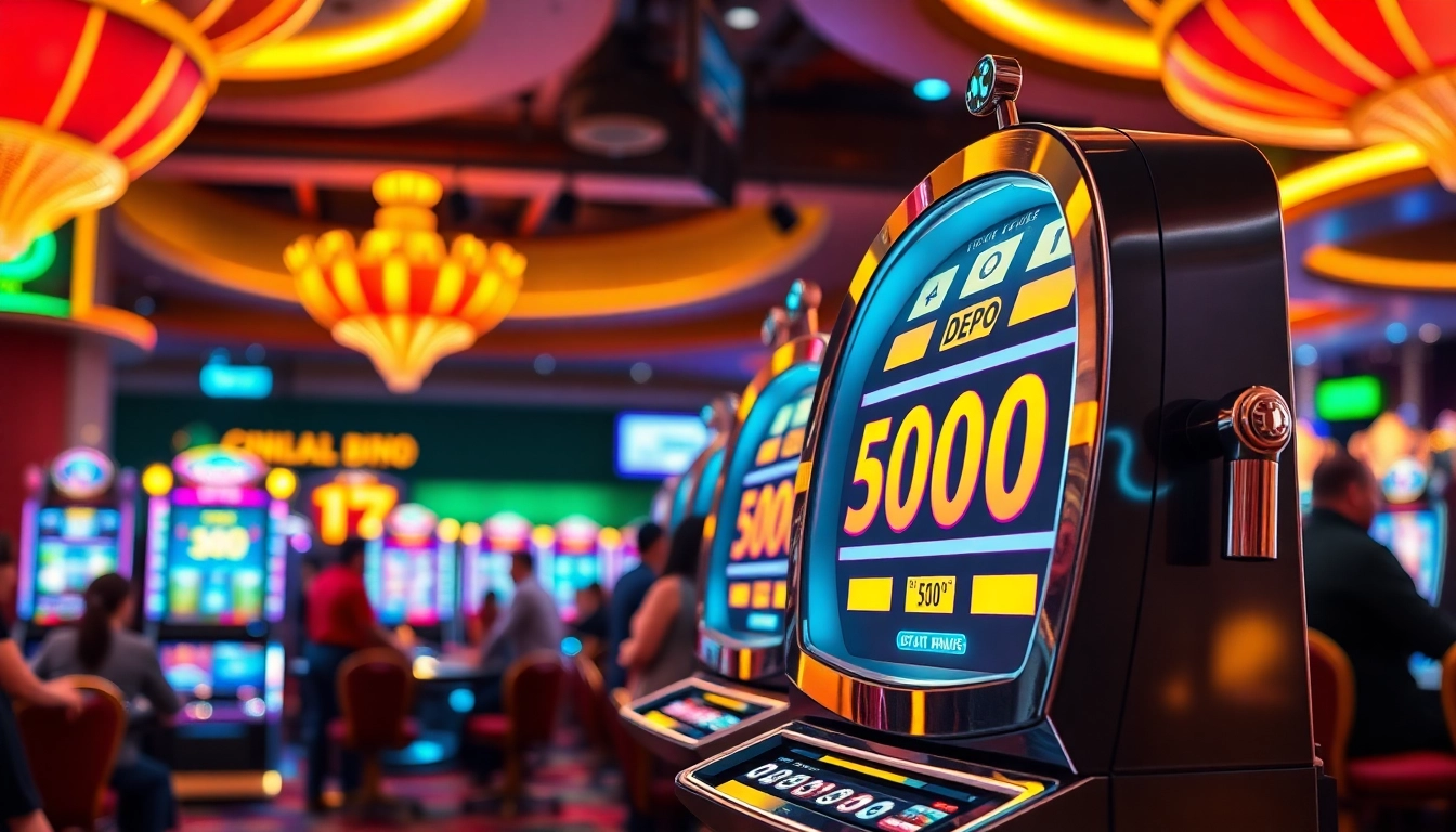 Menangkan hadiah besar dengan Slot Depo 5000 di mesin slot kasino yang glamor.