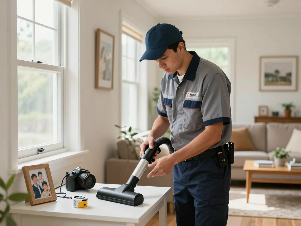Pest control technician inspecting a home for infestations with modern tools.