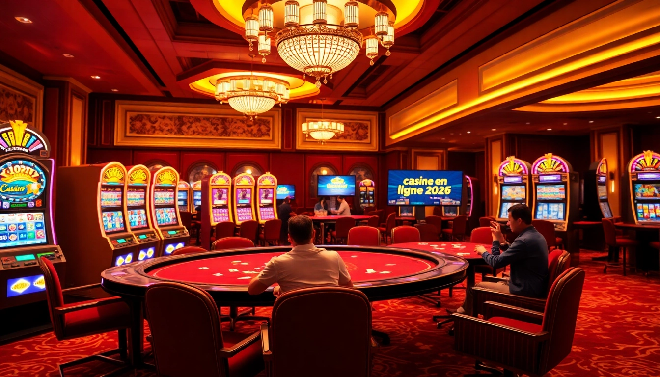 Vivez l'excitation du casino en ligne Français 2026 avec des joueurs engagés dans des jeux de cartes et des actions de roulette.