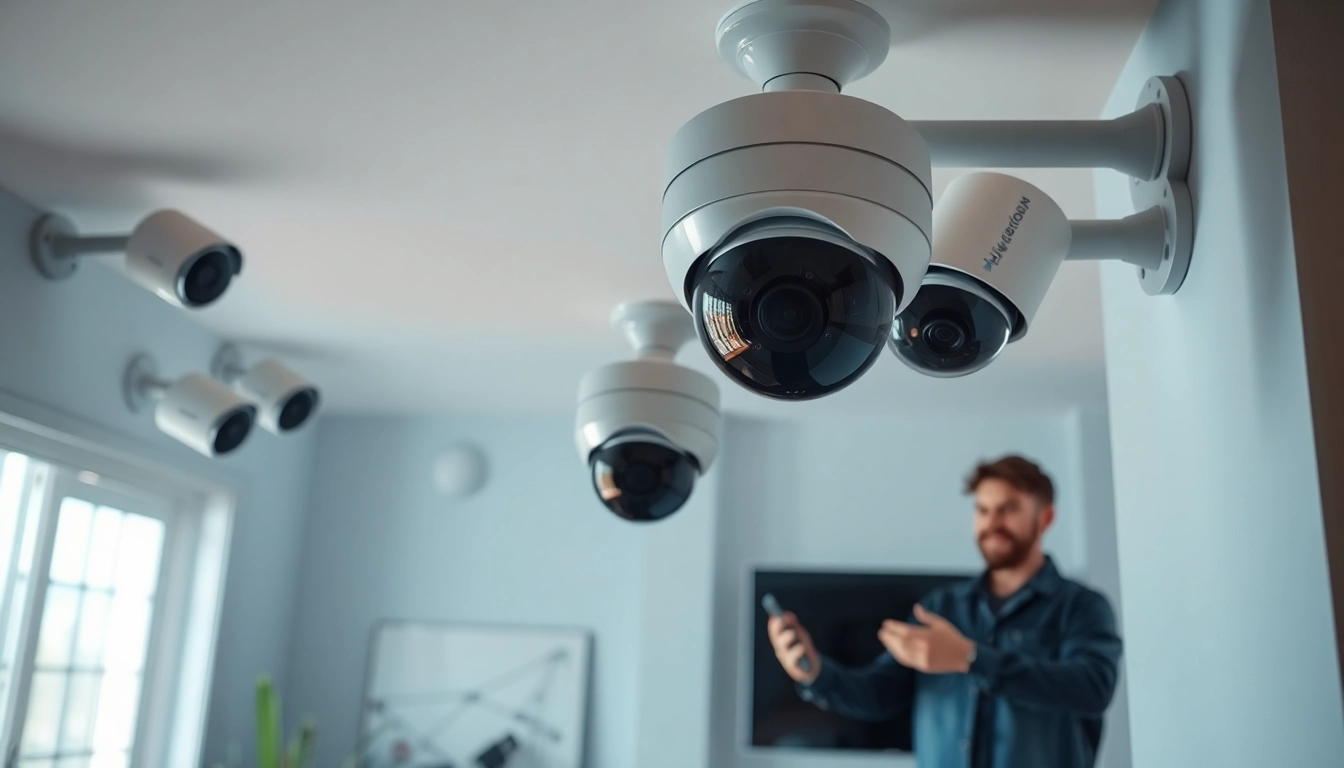 Cámaras Hikvision instalándose en una casa moderna, mostrando diseño innovador y tecnología de seguridad.