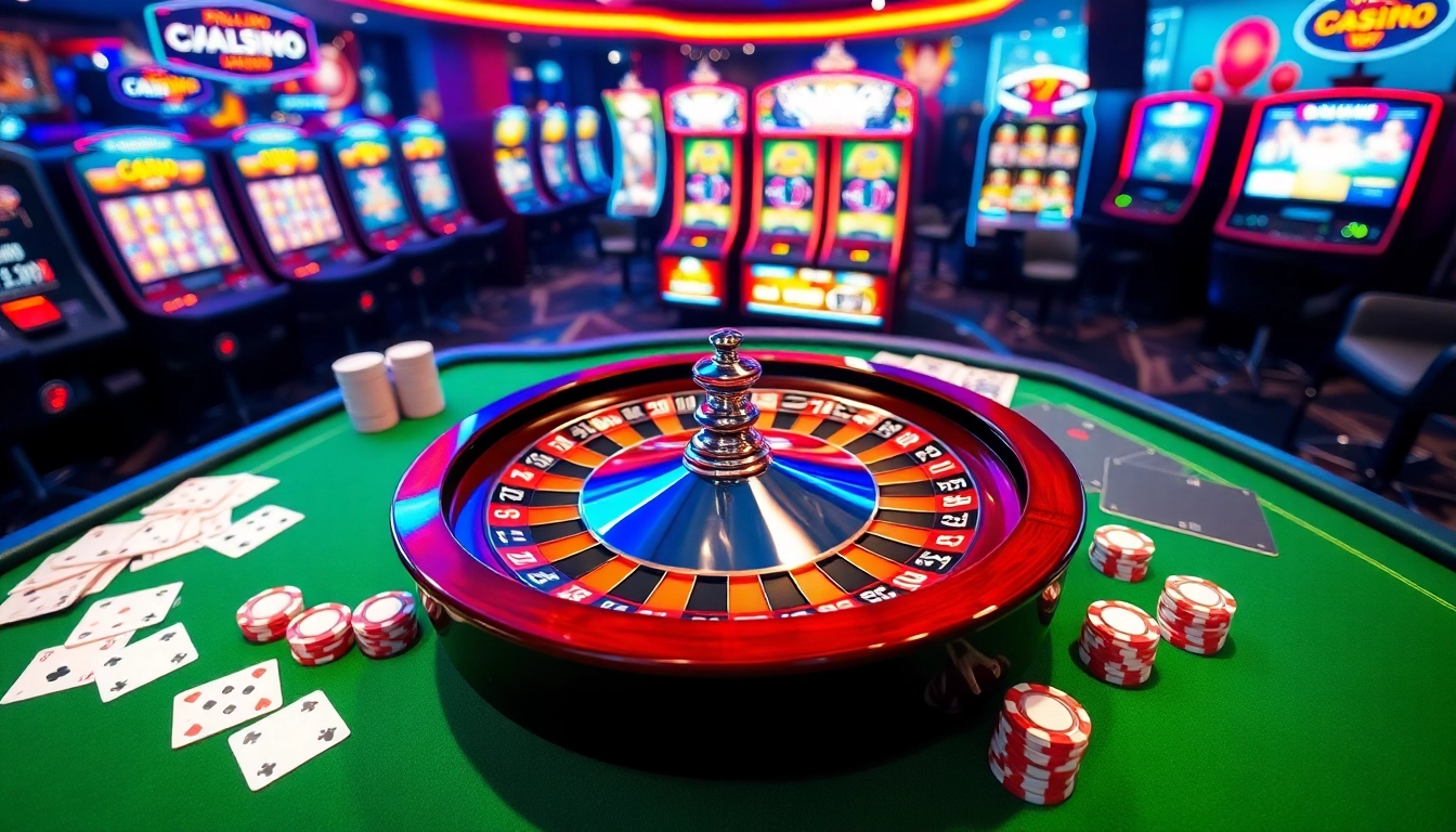 Vivez des sensations fortes au casino en ligne Français avec une roue de roulette vibrante et des jetons de poker.