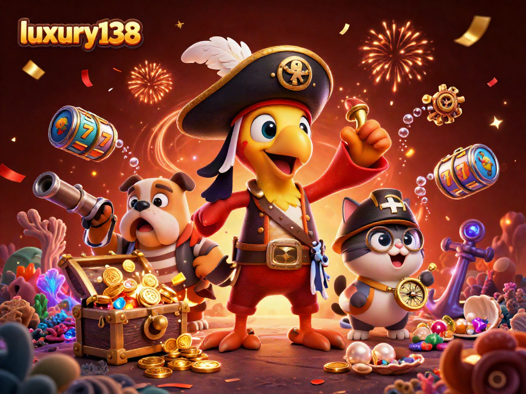 Permainan slot seru di luxury138 dengan karakter berburu harta karun dan ikan.