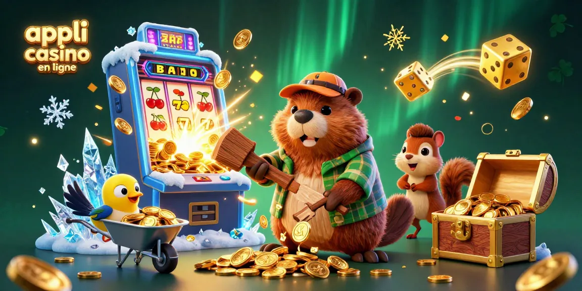 Une illustration 3D apprise casino en ligne mettant en scène un castor, un oiseau et un écureuil entourés de symboles de jeu.