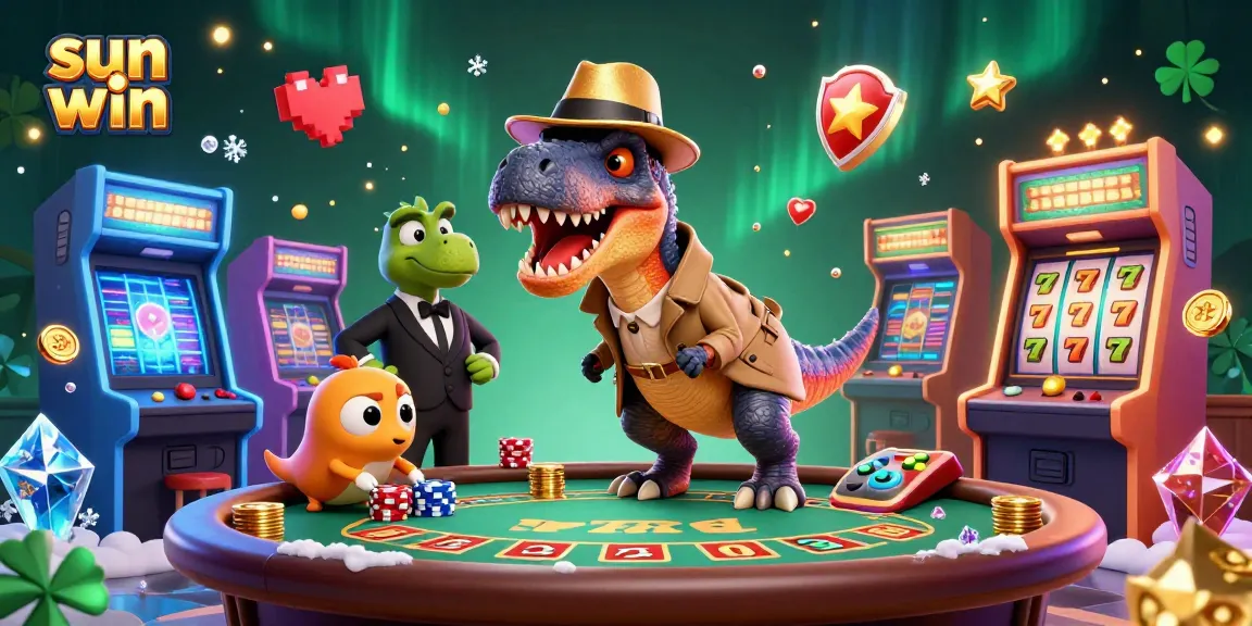 Spin to win with sun win at a blackjack table featuring fun 3D dinosaur characters.