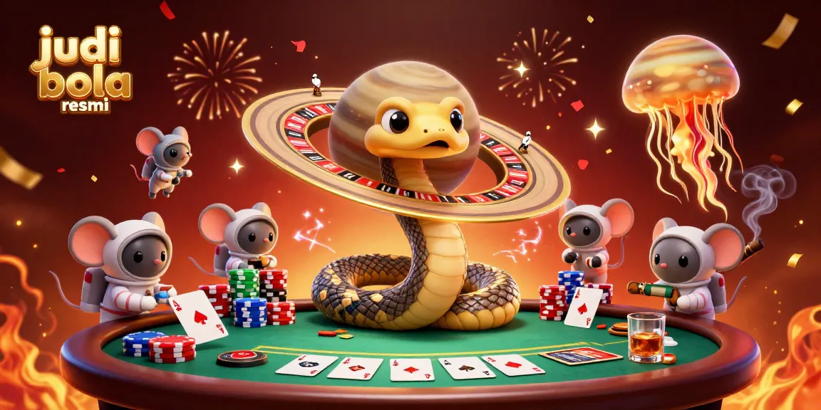 Place bets on "judi bola resmi" with a vibrant 3D casino scene showcasing excitement and strategy.