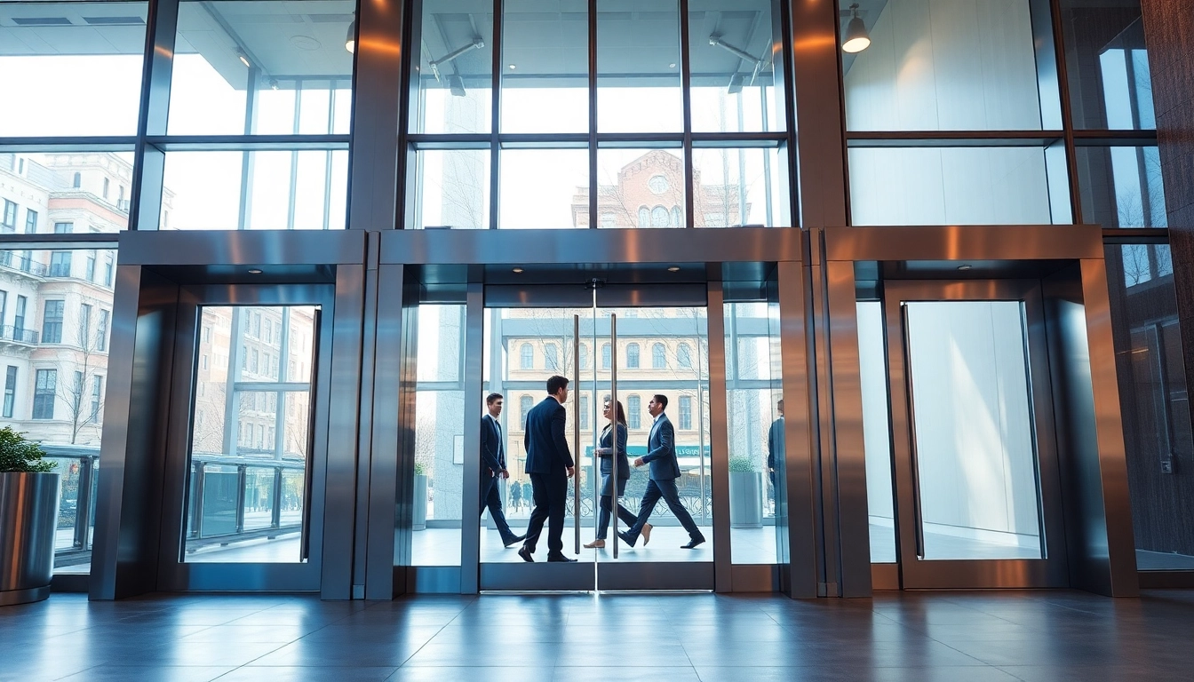 Showcasing Commercial Automatic Doors with sleek design and smooth operation in a modern setting.