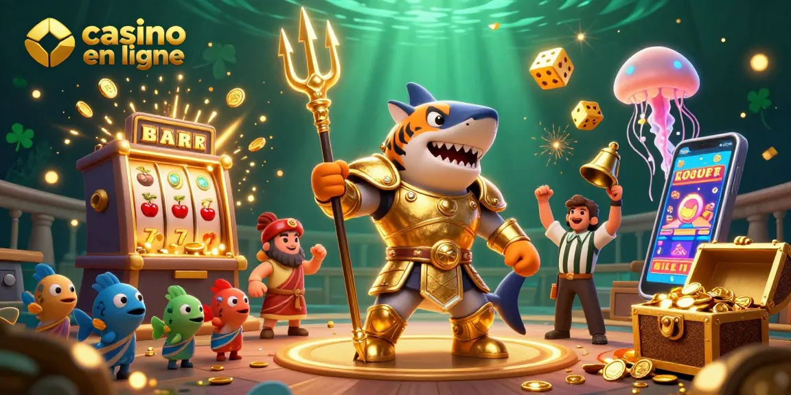 Jouez au casino en ligne avec un requin tigre en armure et un jackpot éclatant de pièces d'or.